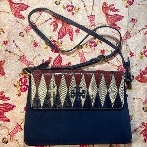 Tory Burch blue and red snakeskin/suede shoulder bag/handbag.